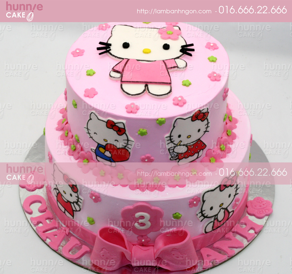 Bánh sinh nhật hai tầng tạo hình Hello Kitty xinh xắn đủ kiểu tặng cho bé gái 3676 - Bánh ngon đẹp