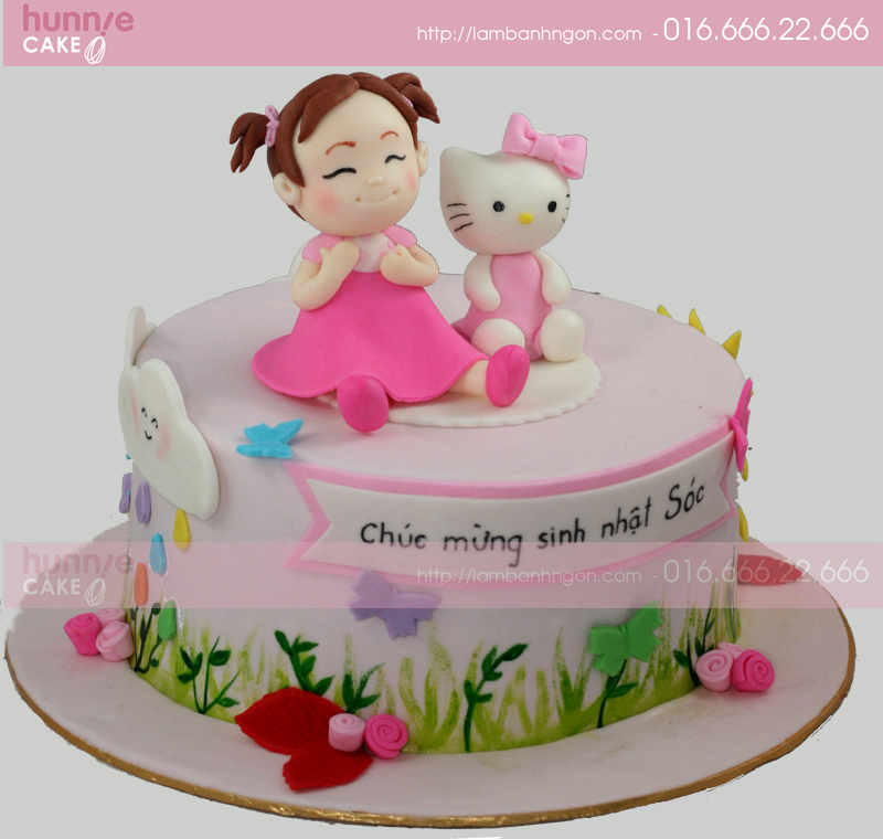 B&aacute;nh sinh nhật b&eacute; g&aacute;i v&agrave; m&egrave;o Kitty 2568 - B&aacute;nh ngon đẹp