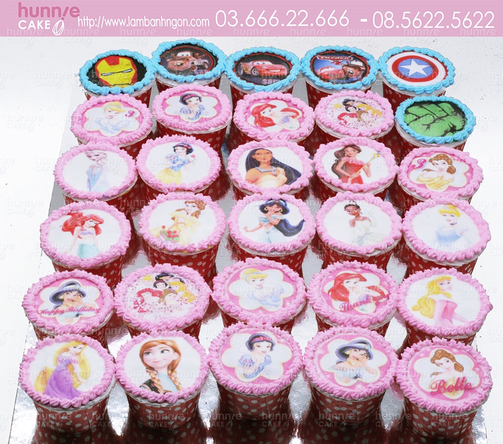 Bánh cupcake sinh nhật công chúa, siêu nhân và xe hơi ô tô